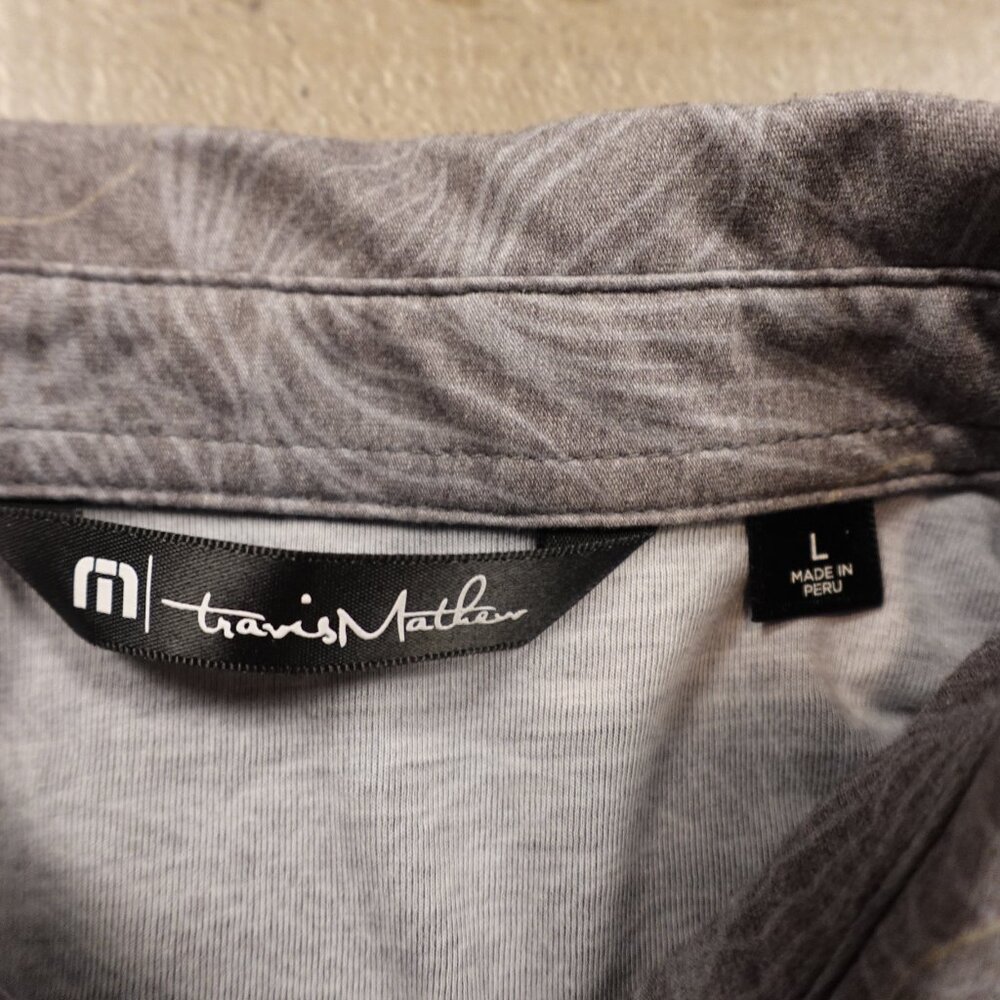 Travis Mathew Polo Shirt Men’s Large Gray Palm Print Golf Casual Performance - Picture 2 of 8